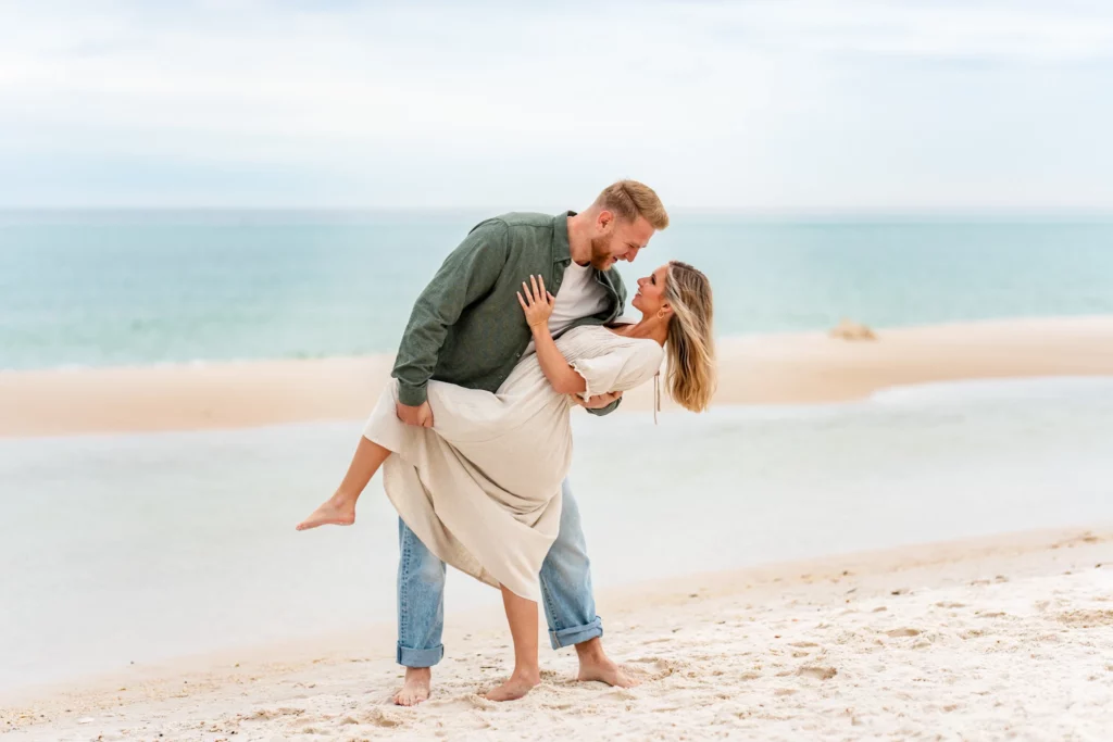Beach Engagement Photos on the Gulf Coast: Spots, Timing and What to Wear 5 Joe and Tarah during their rainy-day engagement session on Pensacola Beach, photographed by KDH Weddings