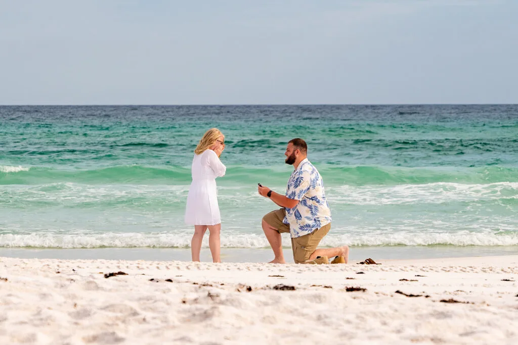 Golden Hour Engagement Photos: Gulf Coast Times by Month 6 Mason and Hannah on Pensacola Beach, photographed by KDH Weddings