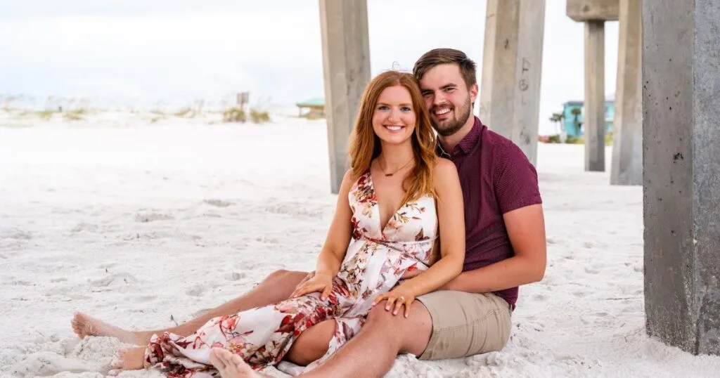 Golden Hour Engagement Photos: Gulf Coast Times by Month 5 Tyler and Macy on Pensacola Beach, photographed by KDH Weddings