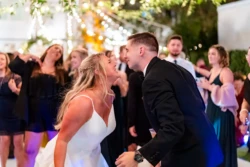 A Perfect USMC Wedding in Pensacola – Bobby & Kaisey’s Big Day 35 usmc in dress blues with new wife on dance floor partying