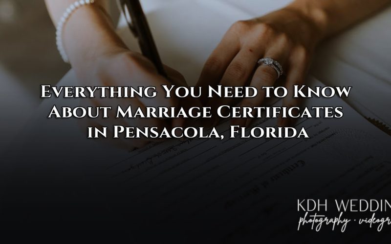 Bride and groom at Pensacola beach wedding ceremony signing their marriage license before receiving their official certificate